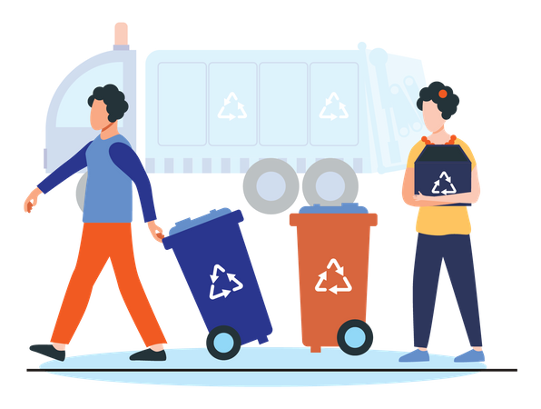 Garbage cleaning worker transporting waste to recycle  Illustration