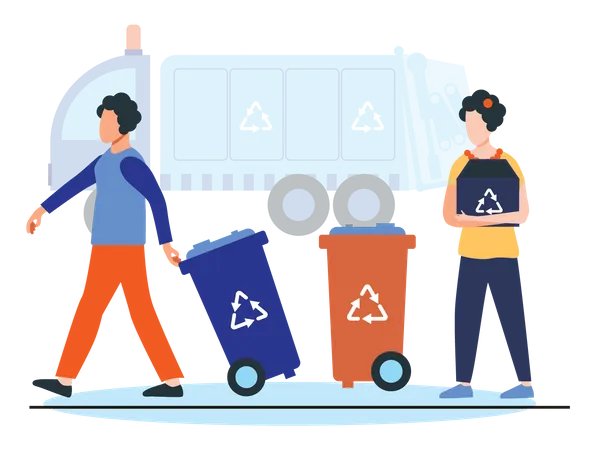 Garbage cleaning worker transporting waste to recycle  Illustration