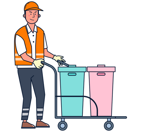 Garbage collector transporting waste to recycle  Illustration