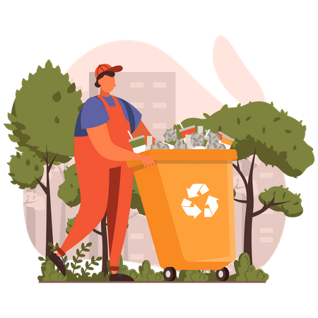 Garbage collector transporting waste to recycle  Illustration