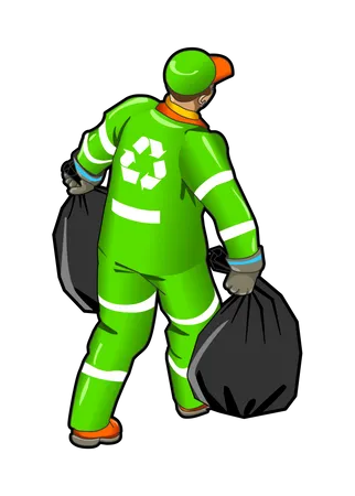 Garbage Collector with garbage bags Illustration