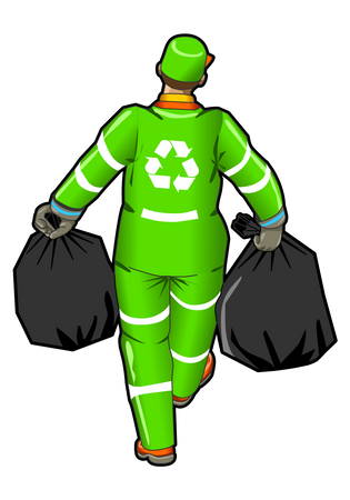 Garbage Collector with garbage bags Illustration