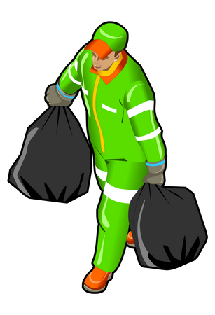 Garbage Collector with garbage bags  イラスト