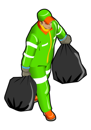 Garbage Collector with garbage bags  イラスト