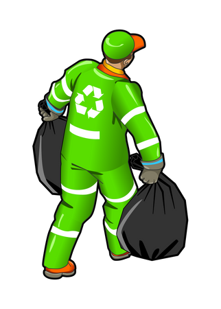 Garbage Collector with garbage bags  イラスト