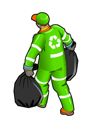 Garbage Collector with garbage bags  イラスト