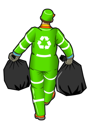 Garbage Collector with garbage bags  イラスト