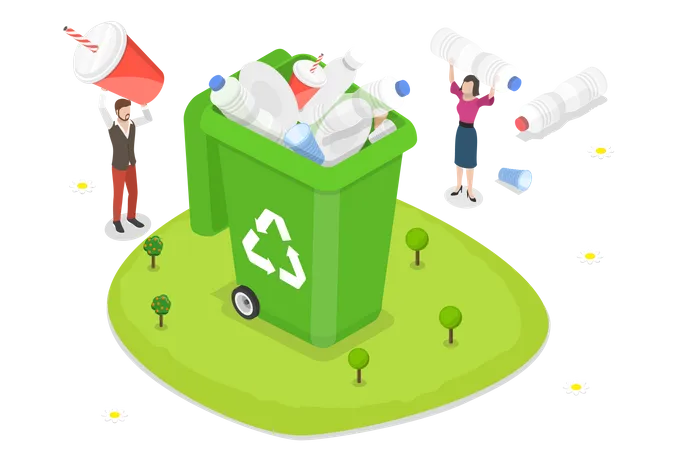 3 D Isometric Flat Vector Conceptual Illustration Of Plastic Garbage Collecting Waste Segregation And Garbage Management Illustration