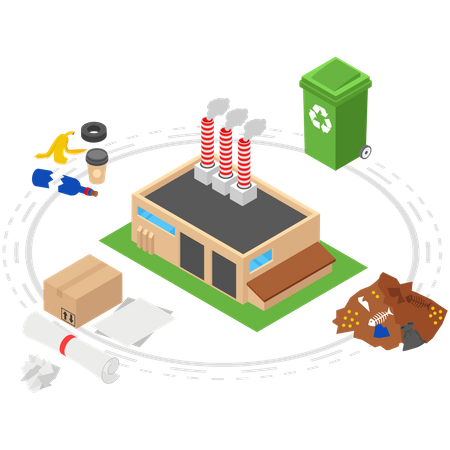 Garbage Recycling Factory Illustration