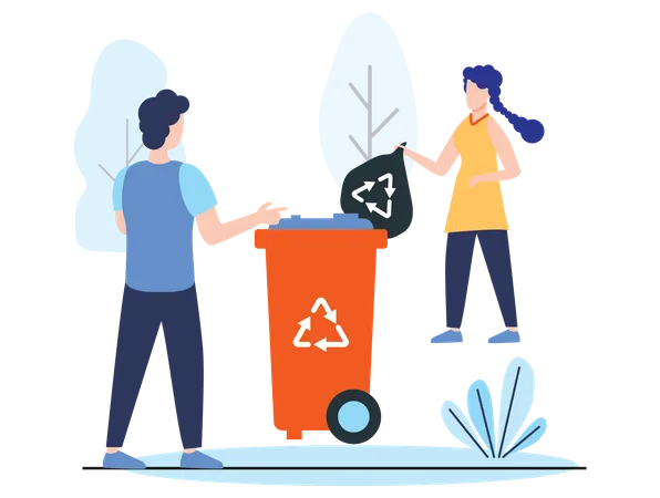 Garbage workers collecting recycling trash Illustration