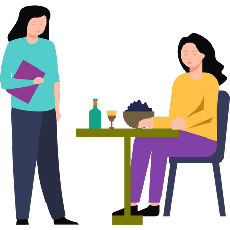 Garçom feminino recebendo pedido de garota  Ilustração