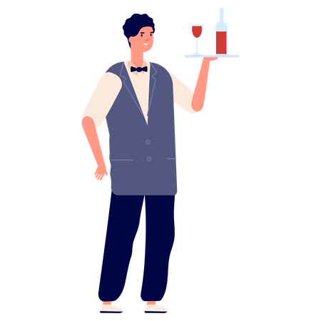 Garçom masculino servindo bebida  Ilustração