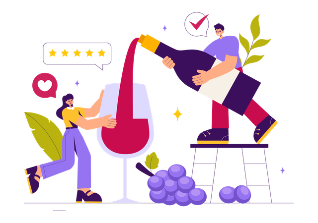 Garçom servindo vinho para mulher  Illustration