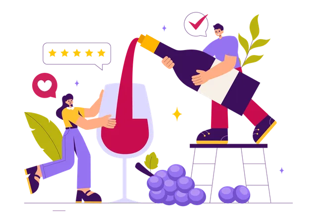 Garçom servindo vinho para mulher  Illustration