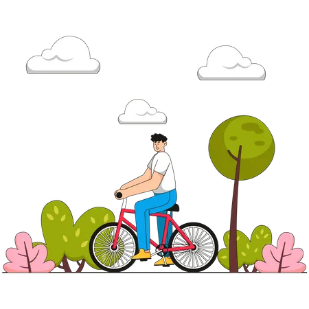 Garçon faisant du vélo dans le parc  Illustration