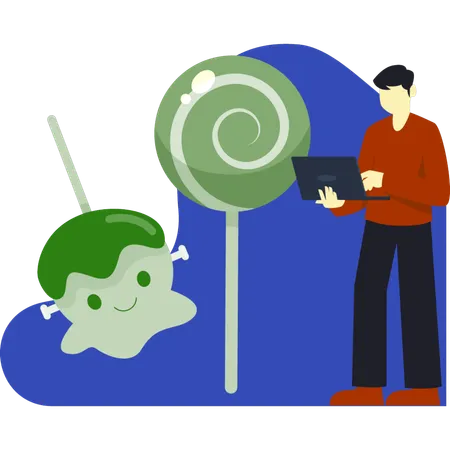 Garçon trouvant une sucette d'Halloween  Illustration