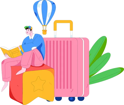 Garçon à la recherche d'une destination de voyage  Illustration