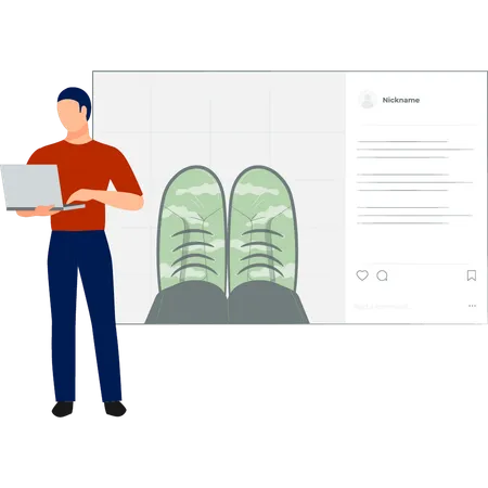 Un garçon a passé une commande de chaussures en ligne  Illustration