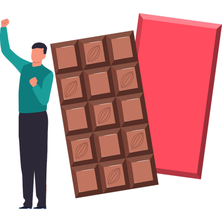 Le garçon a sorti le chocolat de l'emballage  Illustration