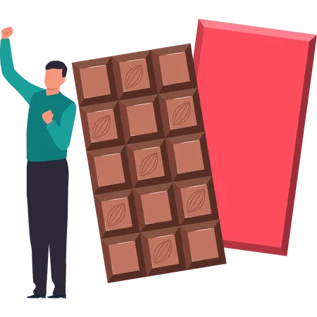 Le garçon a sorti le chocolat de l'emballage  Illustration