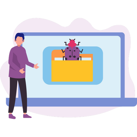 Un garçon a trouvé un bug dans un dossier  Illustration