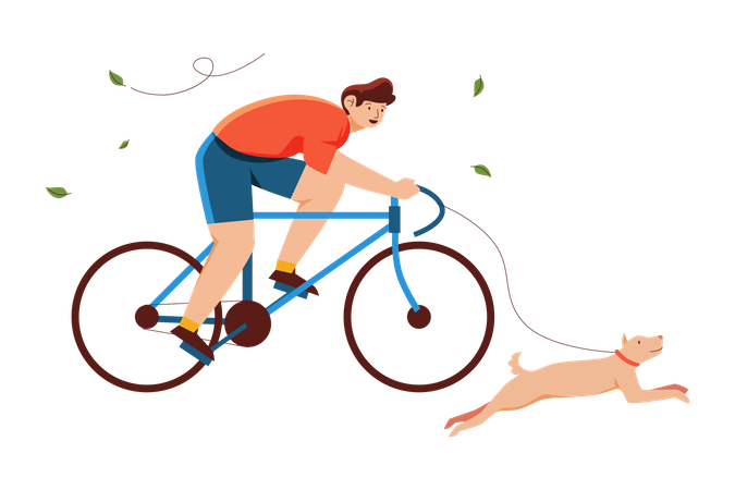 Garçon à vélo avec chien de compagnie  Illustration