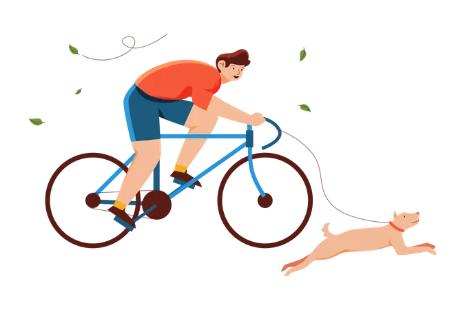 Garçon à vélo avec chien de compagnie  Illustration