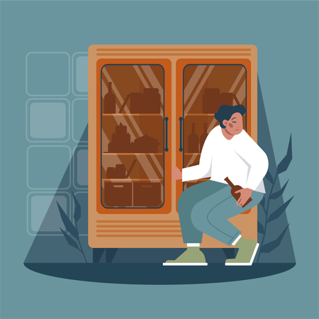 Garçon accro à l'alcool  Illustration