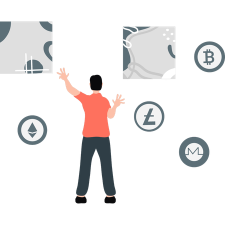 Un garçon achète des jetons via des crypto-monnaies  Illustration