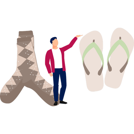 Le garçon achète des pantoufles et des chaussettes  Illustration