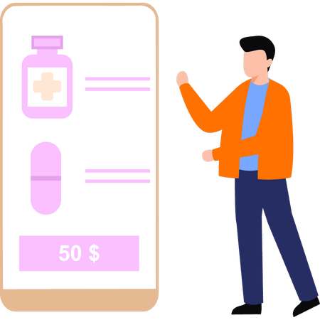 Garçon achetant des médicaments en ligne  Illustration