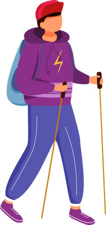 Garçon adolescent avec des bâtons de randonnée  Illustration