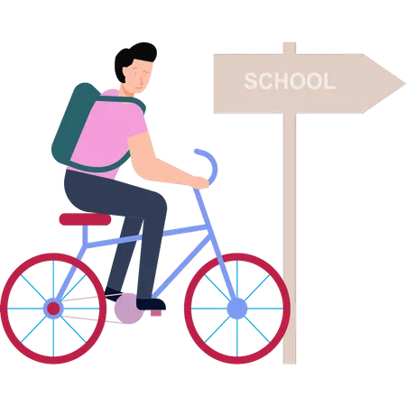 Garçon allant à l'école à vélo  Illustration