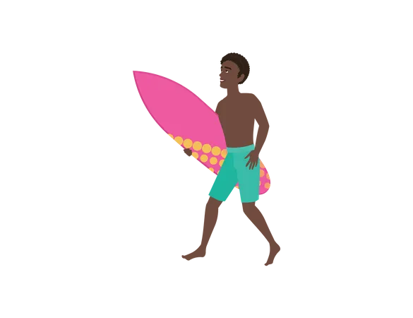 Garçon qui va surfer  Illustration