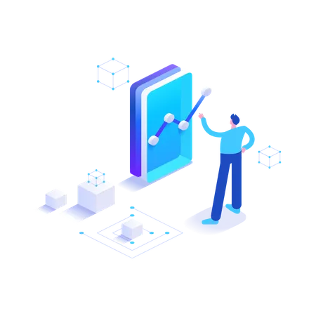 Garçon analysant un graphique Bitcoin  Illustration