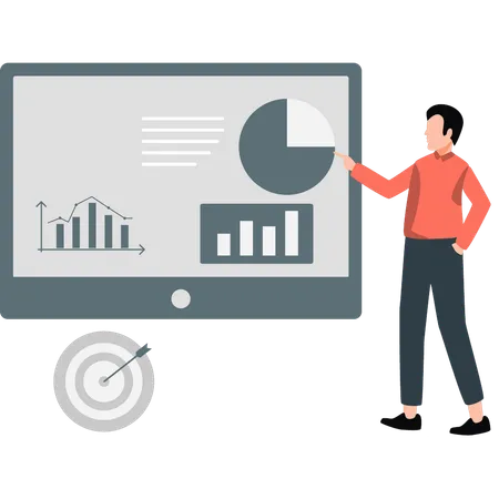 Garçon analysant un graphique à secteurs d'affaires  Illustration