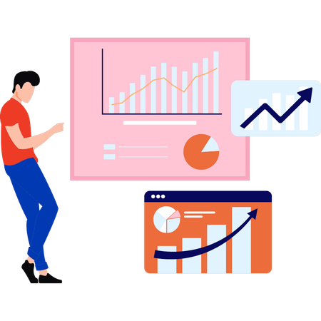 Le garçon analyse le graphique commercial  Illustration