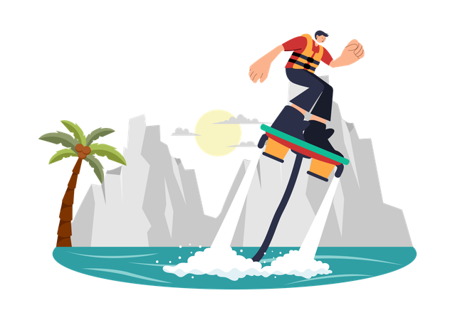 Un garçon s'amuse à faire du flyboard  Illustration