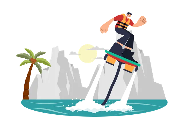 Un garçon s'amuse à faire du flyboard  Illustration