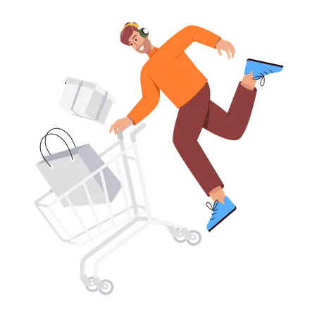 Garçon appréciant de faire du shopping  Illustration