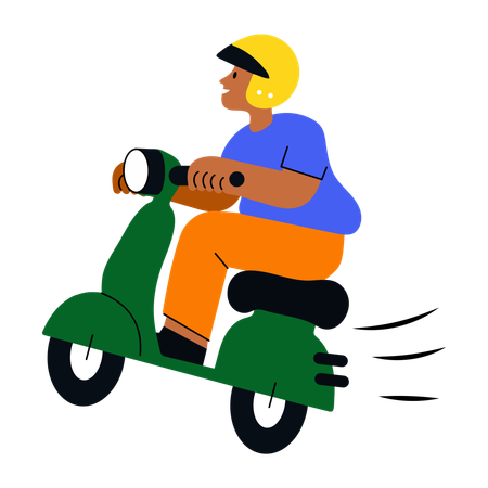 Un garçon profite d'une balade en scooter  Illustration