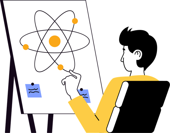 Un garçon apprend la théorie atomique  Illustration