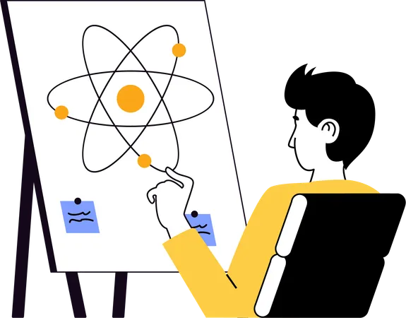 Un garçon apprend la théorie atomique  Illustration