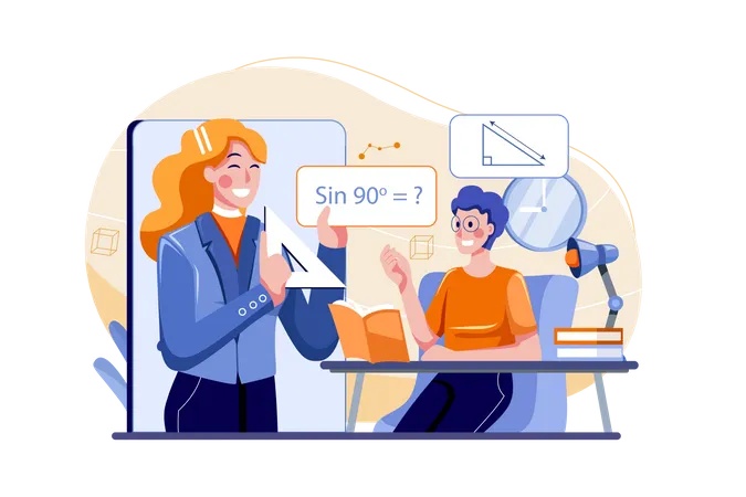 Garçon apprenant les mathématiques en classe en ligne  Illustration