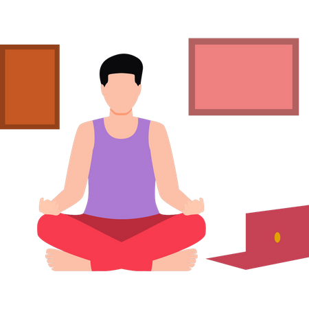 Garçon apprenant le yoga en ligne  Illustration