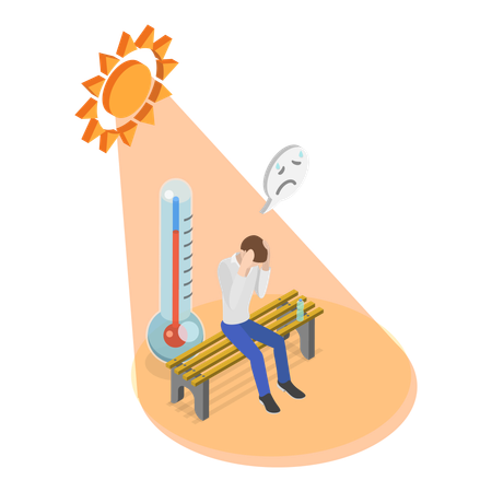 Garçon assis et pleurant en été  Illustration