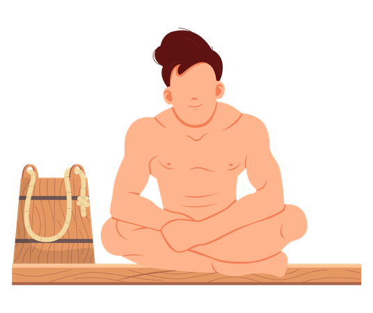 Garçon assis et se relaxant dans un sauna  Illustration