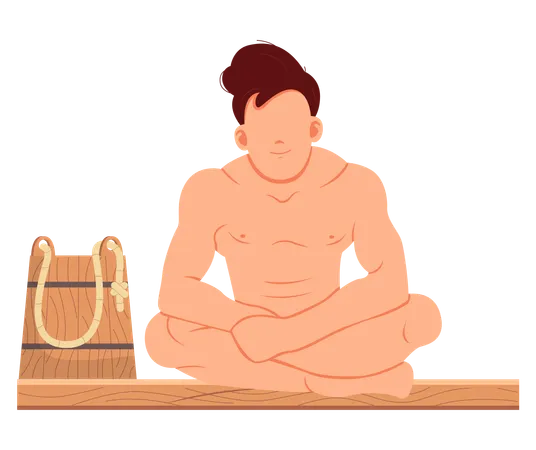 Garçon assis et se relaxant dans un sauna  Illustration