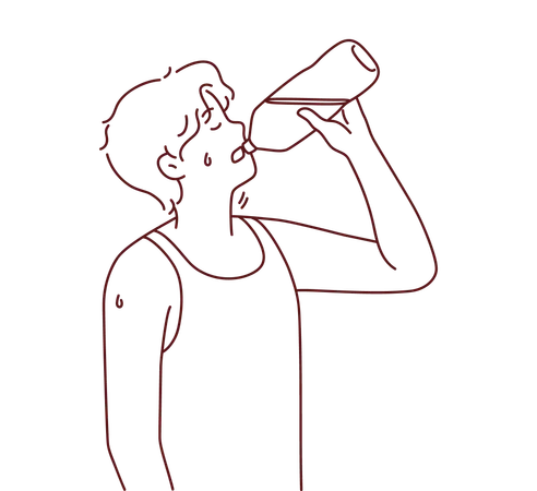 Garçon assoiffé, boire de l'eau dans une bouteille d'eau  Illustration