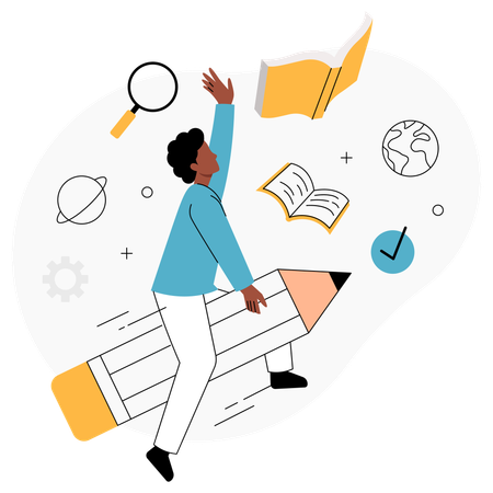 Un garçon atteint de nouveaux sommets grâce à l'éducation  Illustration